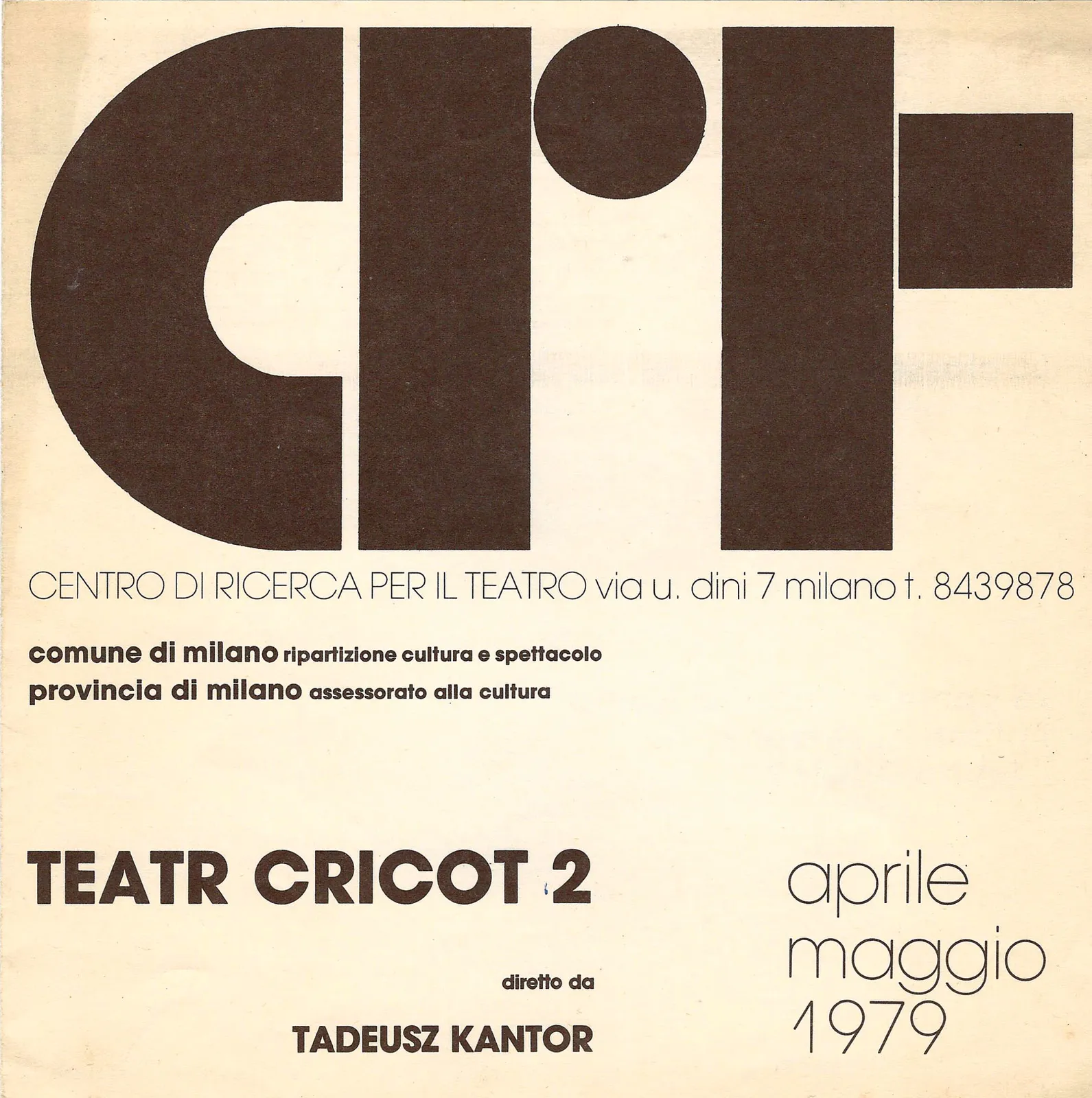 Tadeusz Kantor, Teatr Cricot 2, CRT, 1979 - 20x20 cm (programma di sala)
