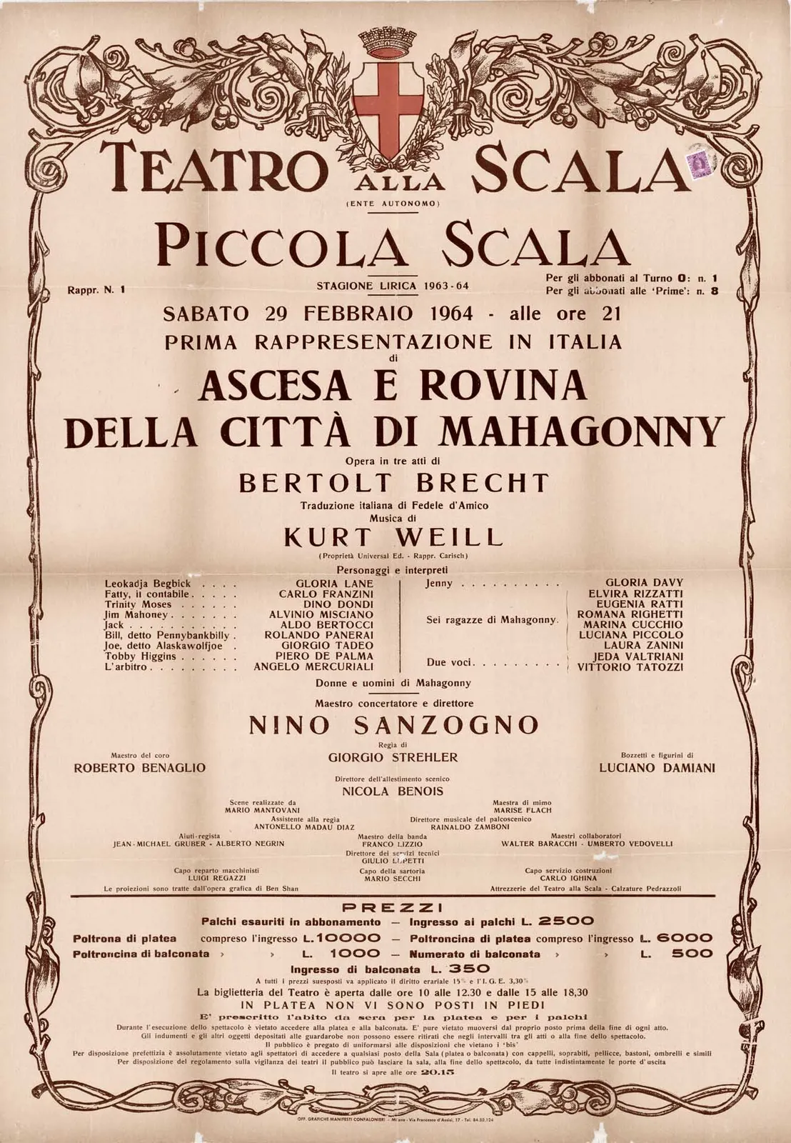 Ascesa e rovina della città di Mahagonny, Teatro alla Scala, 1964 - 70x100 cm (manifesto)