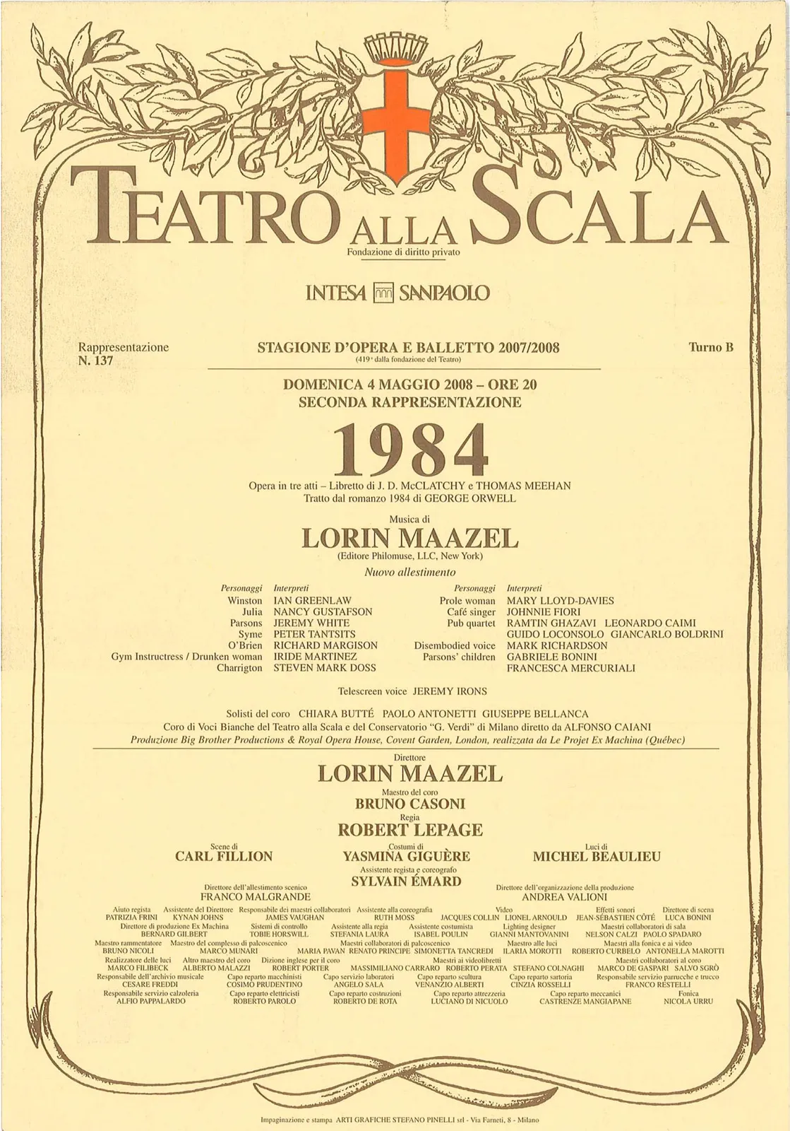 1984, Teatro alla Scala, 2008 - 14,8x21 cm (locandina A5)