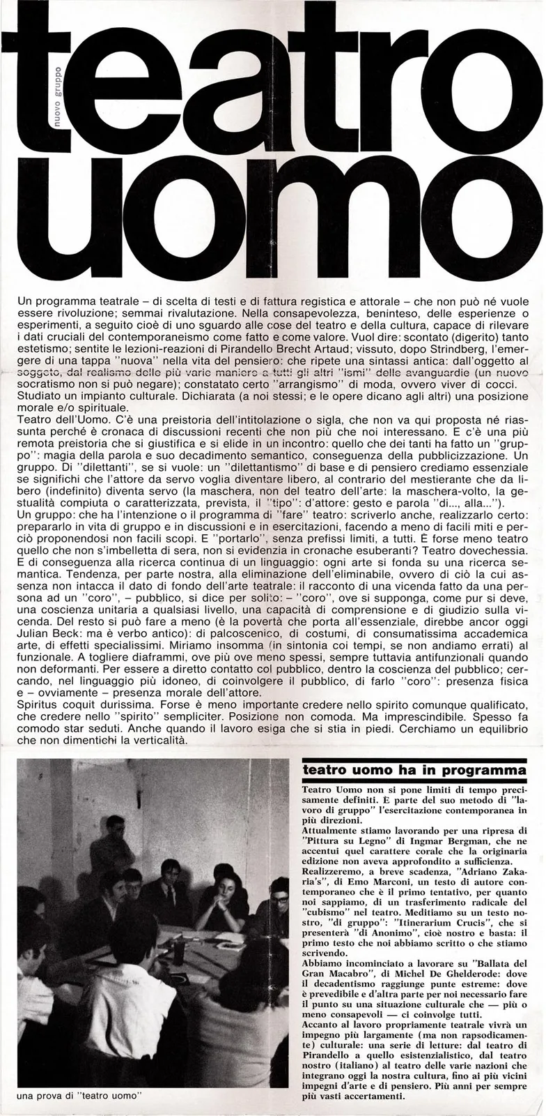 Manifesto programmatico, Teatro uomo, 1969? - 24x49 cm (pieghevole)