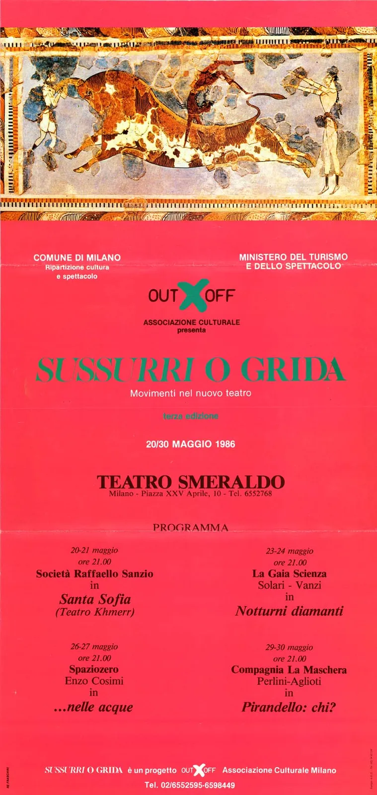 Sussurri o grida, movimenti nel nuovo teatro, Out Off Associazione culturale, 1986 - 33x69 cm (locandina)